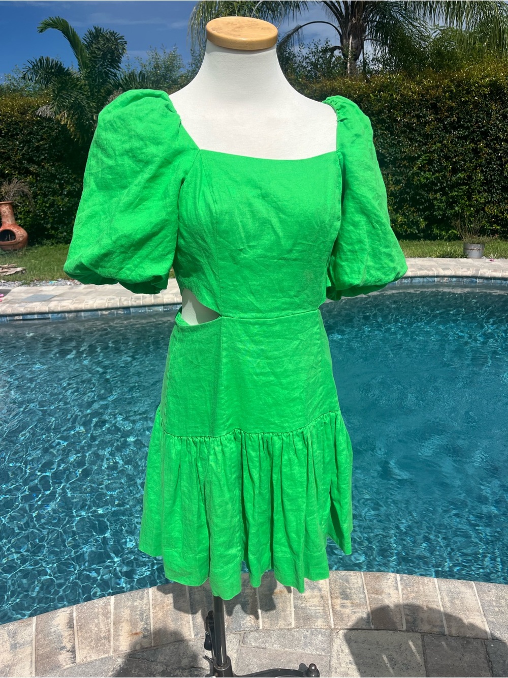 Lilly Pulitzer Kylanne Gecko Green Linen Cutout Puff Sleeve Mini Dress Size 2